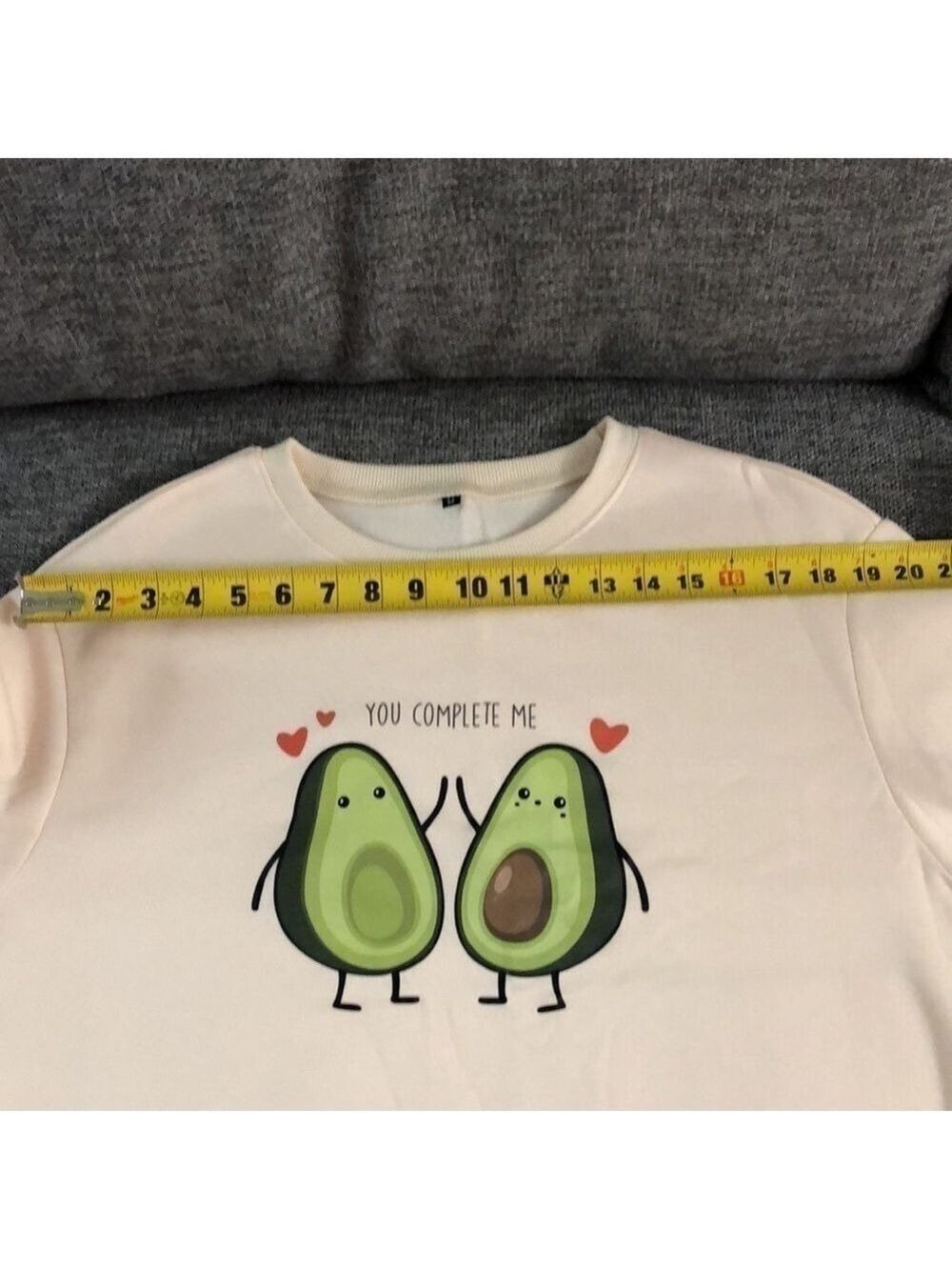 CARTOONS Avocado Sweatshirt Pullover Cream You Complete Me Avocado Cream M - Picture 6 of 11